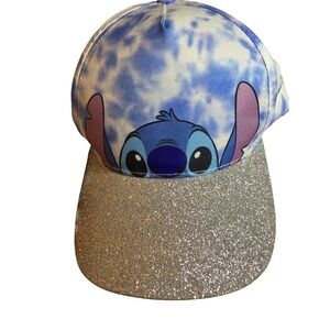 Disney Stitch Baseball Cap Blue Tie Dye Silver Glitter OSFM
